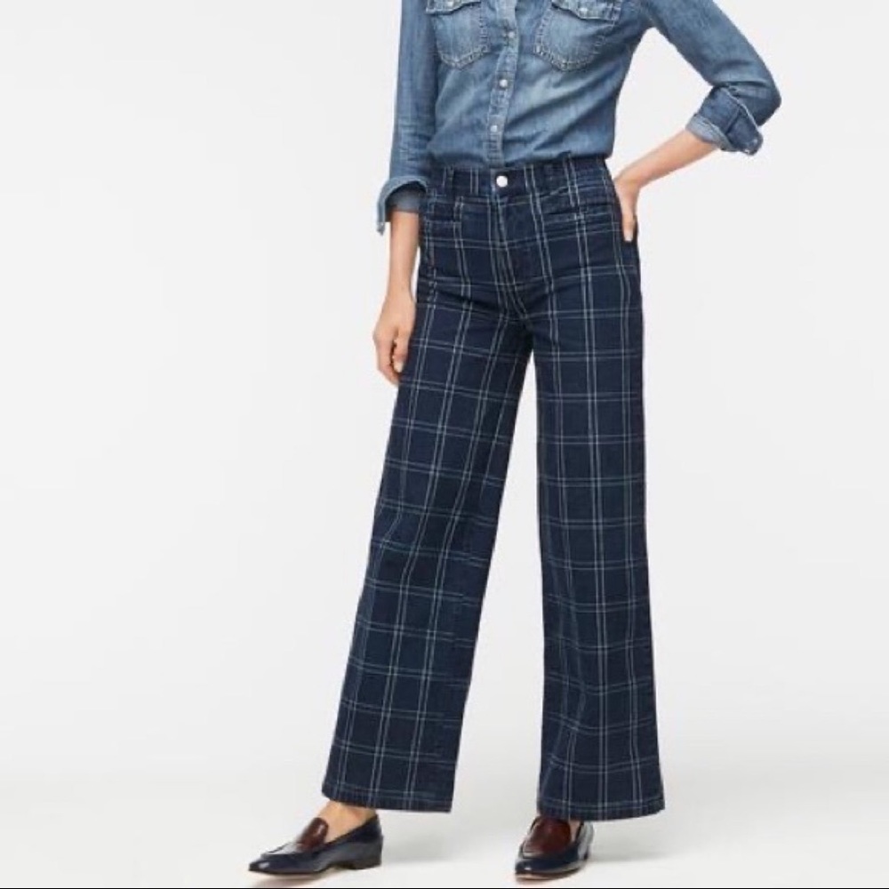 J Crew Windowpane Plaid Wide Leg Jeans - Picture 1 of 5